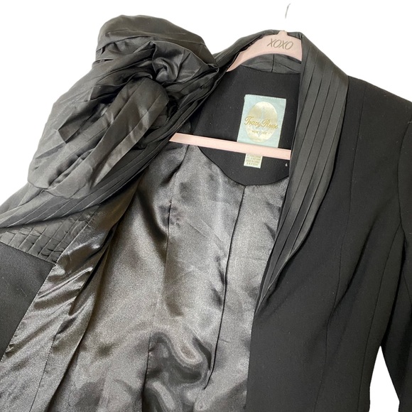 Tracy Reese New York Black Wool Silk Ruffle Bow Asymmetrical Jacket Blazer 2 - Picture 4 of 7